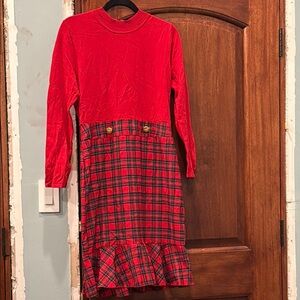 Red Plaid Long Sleeve Dress